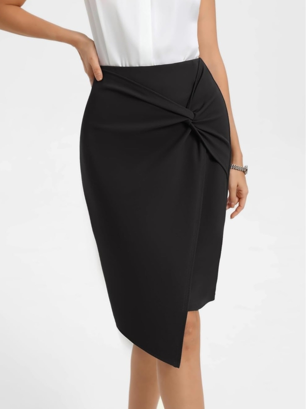 Black Twist-Detail Pencil Skirt - Women size L